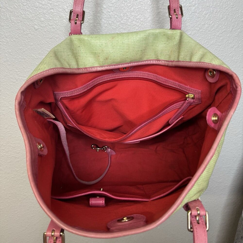 Dooney and Bourke Large Shopper Tote/East West Green Pink - Picture 5 of 5